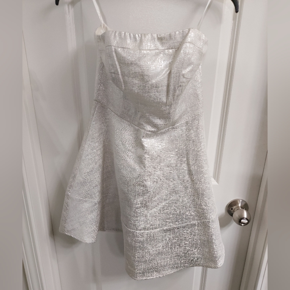 NWT Women's Express silver shimmery strapless Mini Dress, 2
